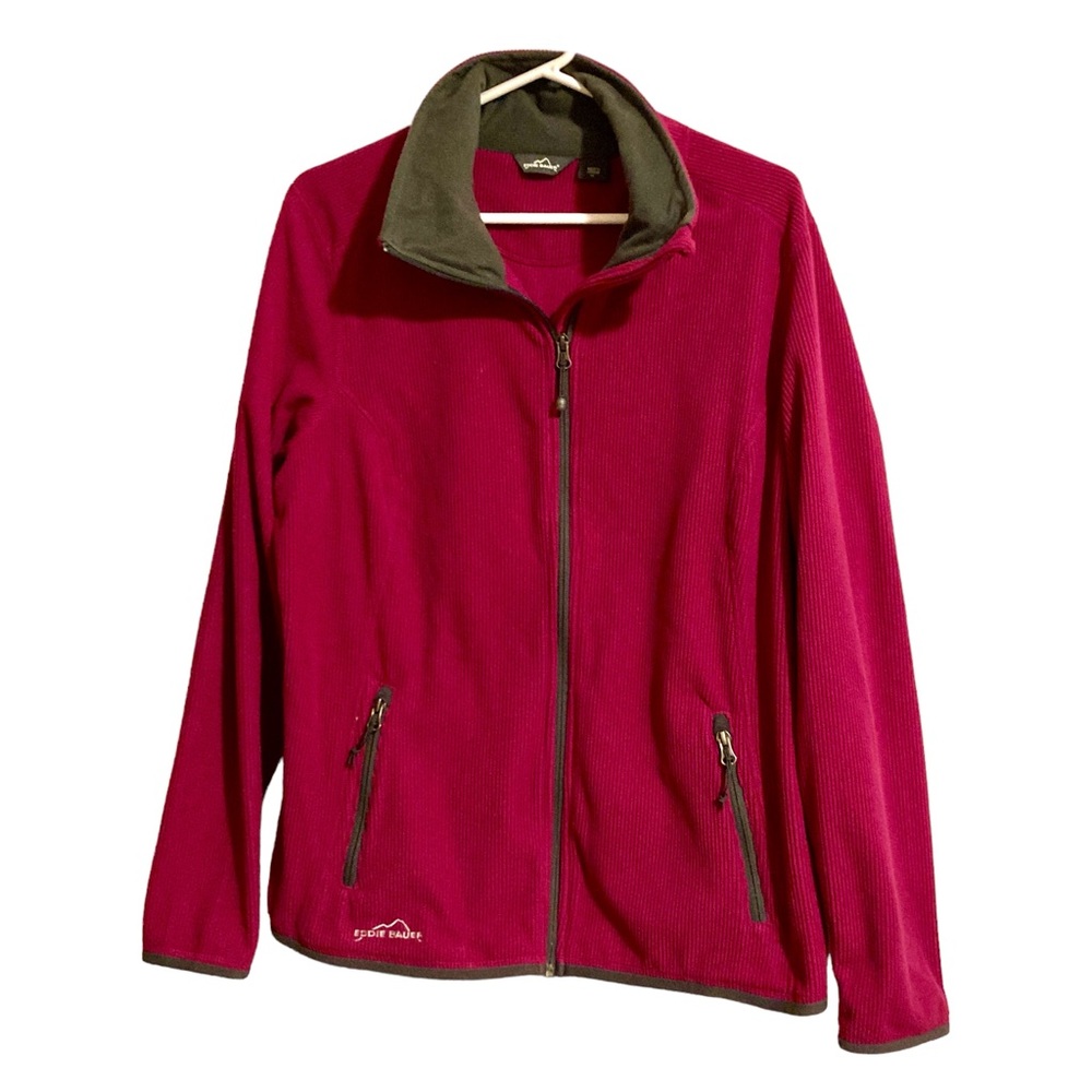 EDDIE BAUER XL Womens Magenta Full Zip Fleece Pockets Spring Jacket Lightweight
